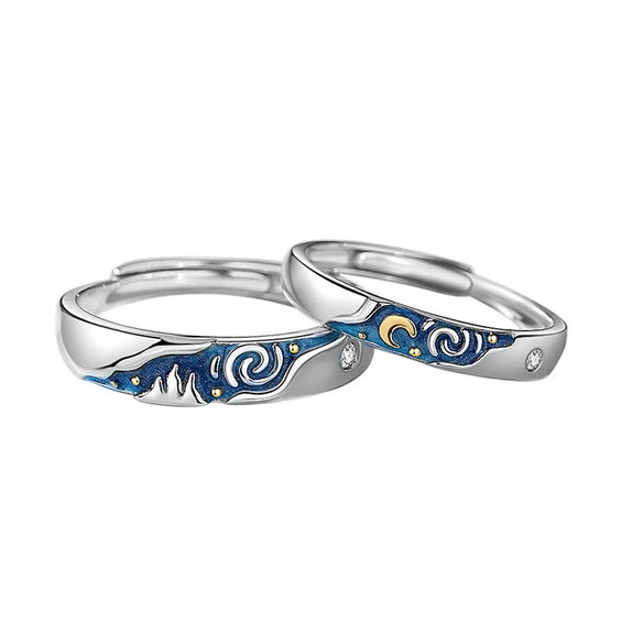Wholesale Couple Epoxy Geometric S925 Sterling Silver Enamel Rings