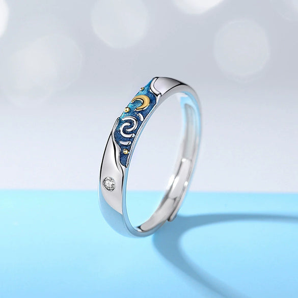 Wholesale Couple Epoxy Geometric S925 Sterling Silver Enamel Rings