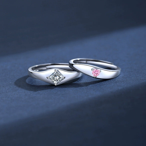 Wholesale Couple Love Ring 925 Silver Geometric Design With Diamond
