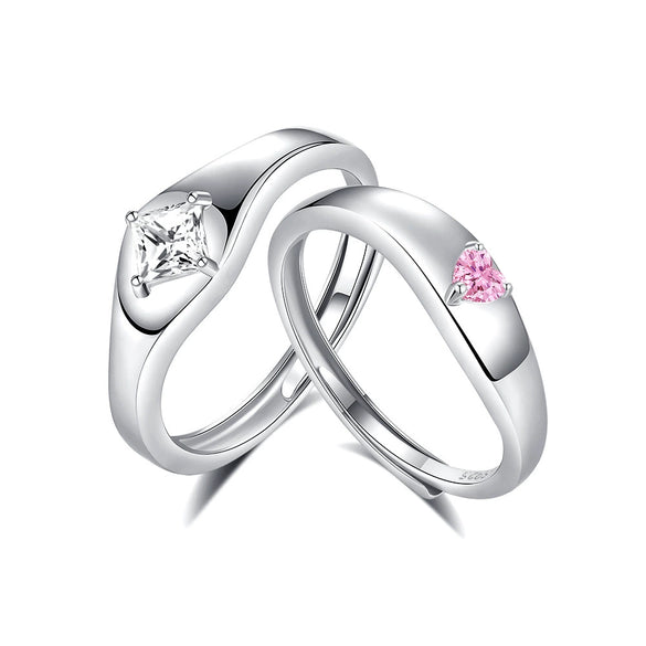 Wholesale Couple Love Ring 925 Silver Geometric Design With Diamond