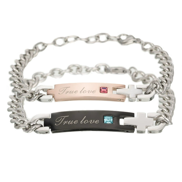 Wholesale Couple Love Unisex Geometric Titanium Steel Bracelet With Letters Numbers Text And Precious Stones