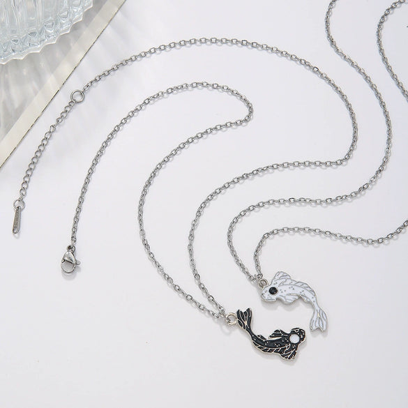 Wholesale Couple Necklace Alloy Geometric Handmade Yin Yang Tai Chi Bagua Fish Design Ochain
