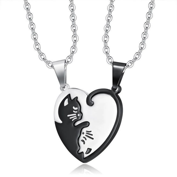 Wholesale Couple Necklace Titanium Steel Cat Hug Heart Electroplating Design