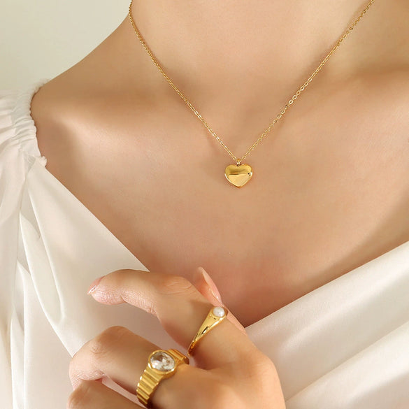 Wholesale Couple Necklace 316L Stainless Steel Heart Shaped Plated Gold