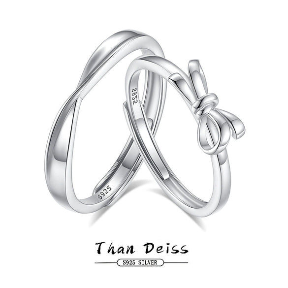 Wholesale Couple Pair 925 Silver Heart Knot Entangled Bow Open Ring With Electroplating Design