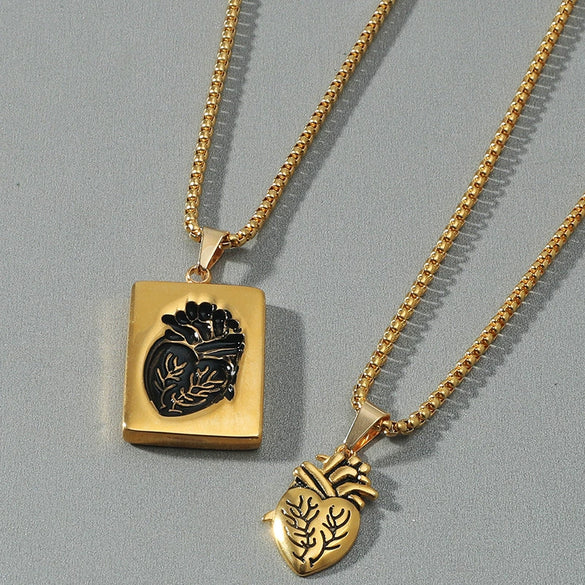 Wholesale Couple Pendant Necklace Alloy Heart Geometric Electroplating Square Pearl Chain