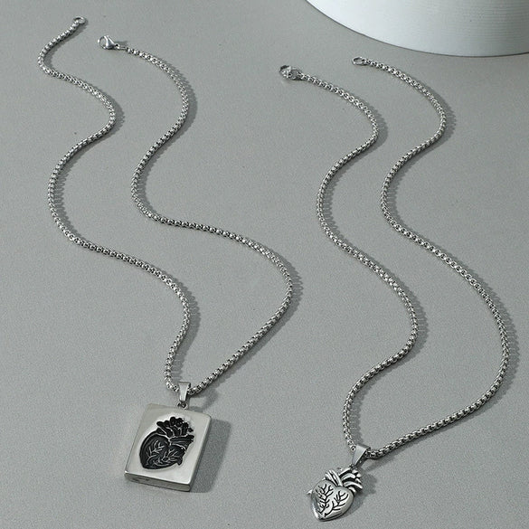 Wholesale Couple Pendant Necklace Alloy Heart Geometric Electroplating Square Pearl Chain