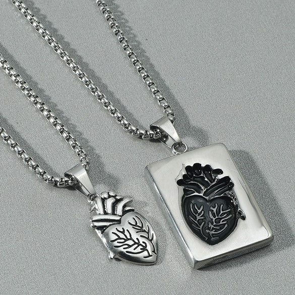 Wholesale Couple Pendant Necklace Alloy Heart Geometric Electroplating Square Pearl Chain
