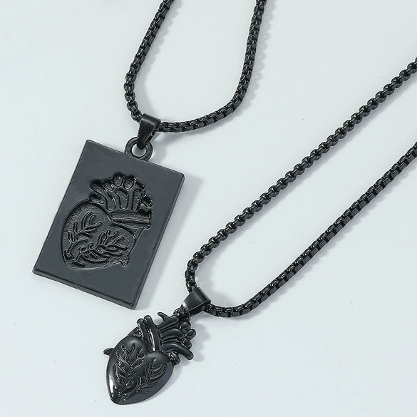 Wholesale Couple Pendant Necklace Alloy Heart Geometric Electroplating Square Pearl Chain