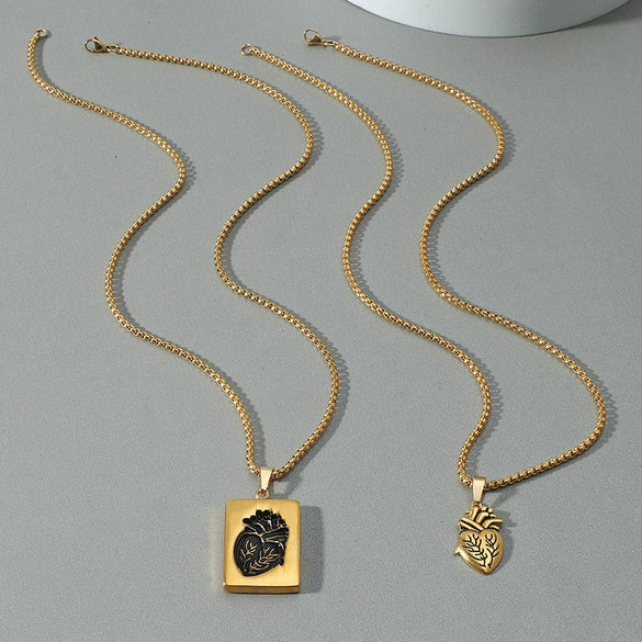 Wholesale Couple Pendant Necklace Alloy Heart Geometric Electroplating Square Pearl Chain