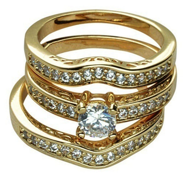 Wholesale Couple Ring Alloy Gold Plated Inlaid Zircon Jewelry