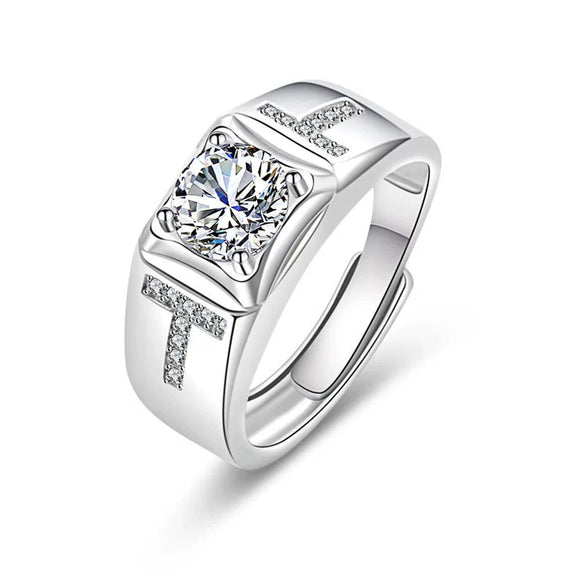 Wholesale Couple Ring Imitation Moissanite Copper Geometric Electroplating