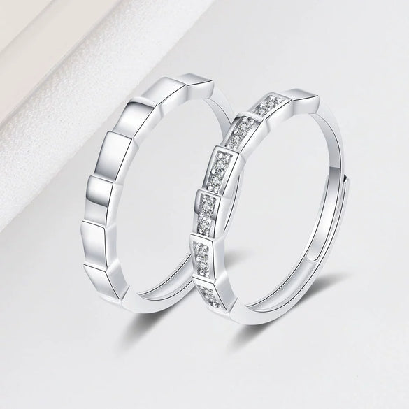 Wholesale Couple Ring S925 Sterling Silver Geometric Open Mouth Design Electroplated