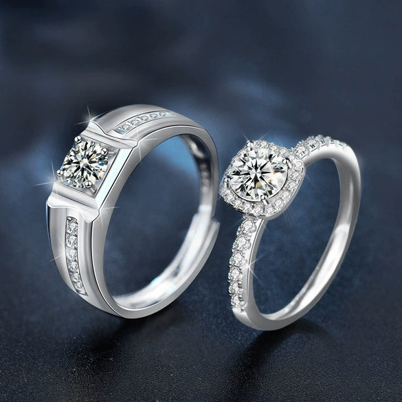 Wholesale Couple Ring S925 Sterling Silver Moissanite Geometric Light Luxury Jewelry
