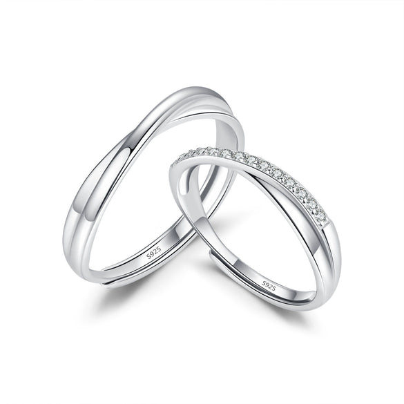 Wholesale Couple Ring S925 Sterling Silver Simple Geometric Wave Design Seiko Crafted