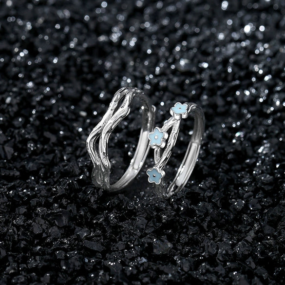 Wholesale Couple Ring 925 Silver Fluorescent Flower Spray Branches Electroplated