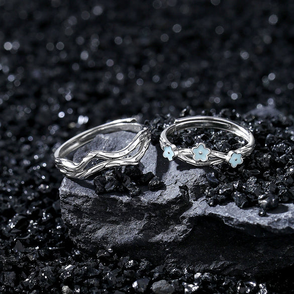 Wholesale Couple Ring 925 Silver Fluorescent Flower Spray Branches Electroplated