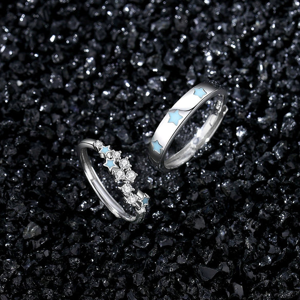 Wholesale Couple Ring 925 Silver Fluorescent Star Electroplated Luxury Highend Jewelry
