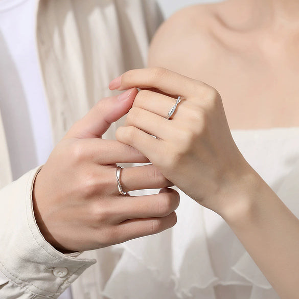 Wholesale Couple Ring 925 Silver Geometric Diamond Zircon Light Luxury Highgrade