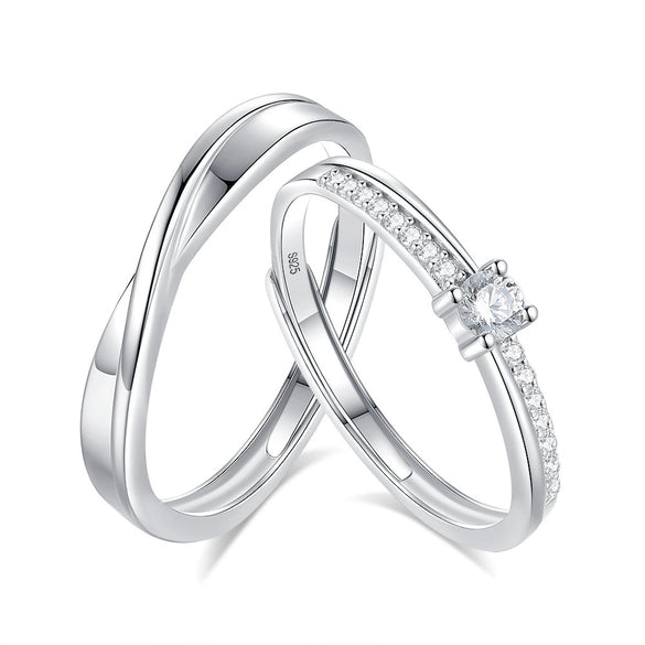 Wholesale Couple Ring 925 Silver Geometric Style Diamond Design