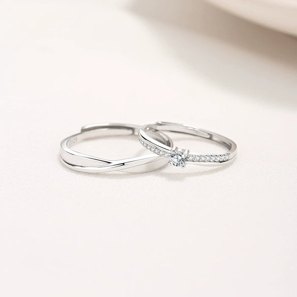 Wholesale Couple Ring 925 Silver Geometric Style Diamond Design