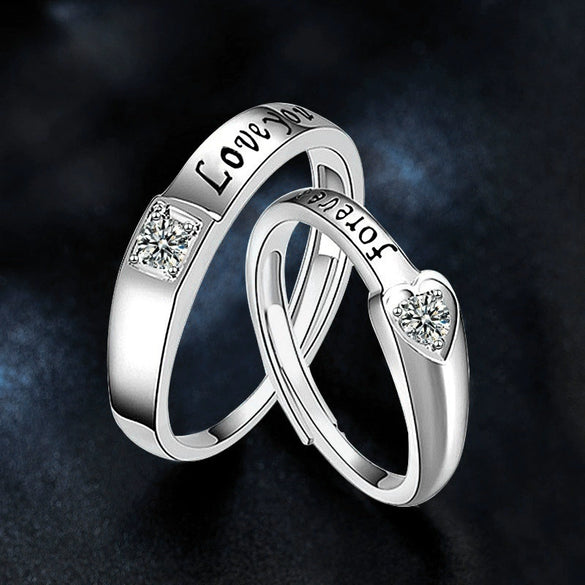 Wholesale Couple Ring 925 Sterling Silver Retro Style Heart Letter Open Ring Jewelry With Electroplating