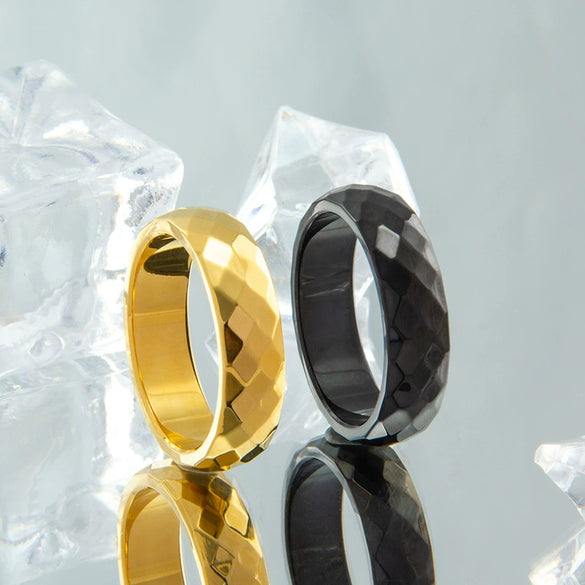 Wholesale Couple Ring Titanium Steel Geometric Quadrilateral Electroplated