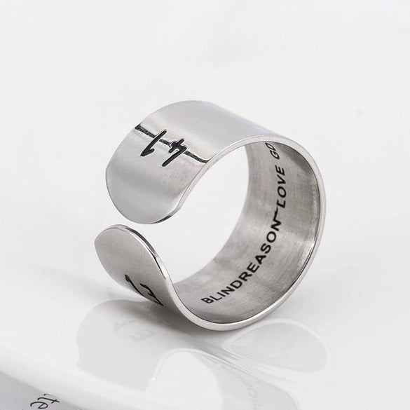 Wholesale Couple Ring Titanium Steel With Letters Numbers Text And Oil Design