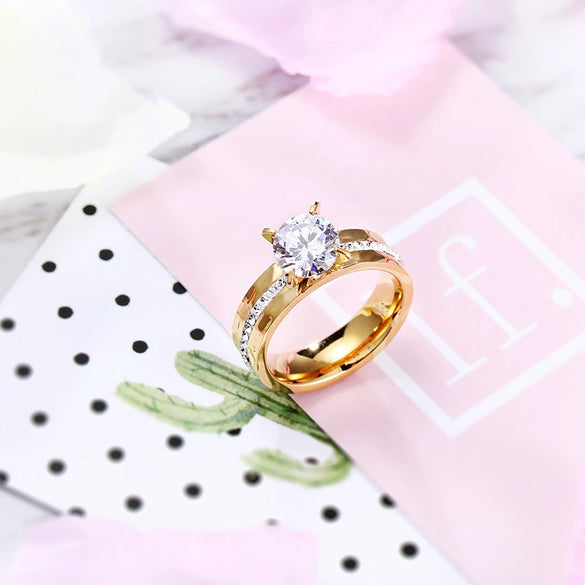 Wholesale Couple Rings Titanium Steel With Diamond And Flower Design