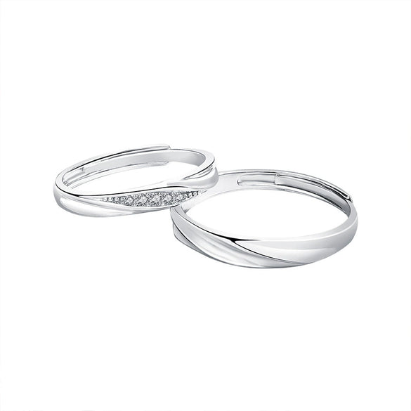 Wholesale Couple Silver Rings Geometric Shape Minimalist Style Diamond Process