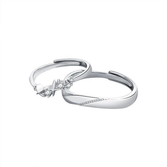 Wholesale Couple Silver Rings Geometric Shape Minimalist Style Diamond Process