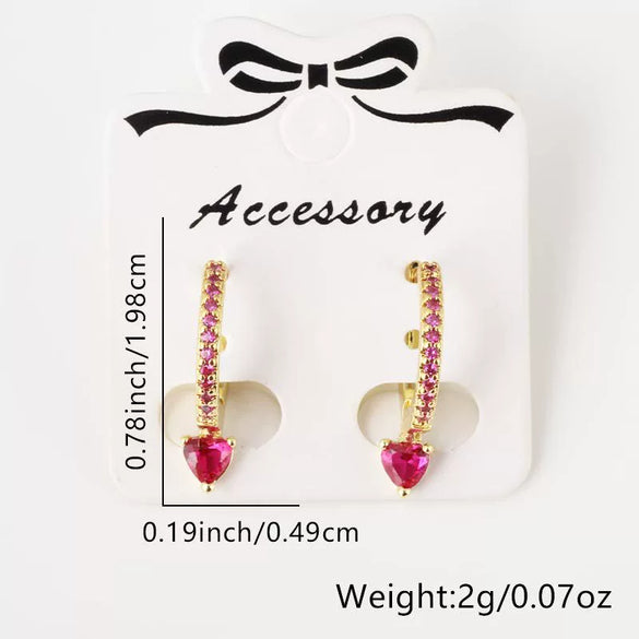 Wholesale Couple Style Copper Heart Shaped Electroplated Inlaid Zircon Earrings Jewelry