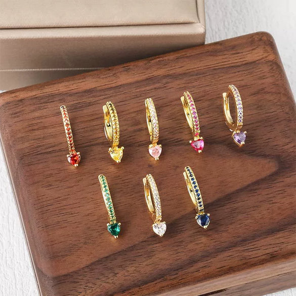 Wholesale Couple Style Copper Heart Shaped Electroplated Inlaid Zircon Earrings Jewelry