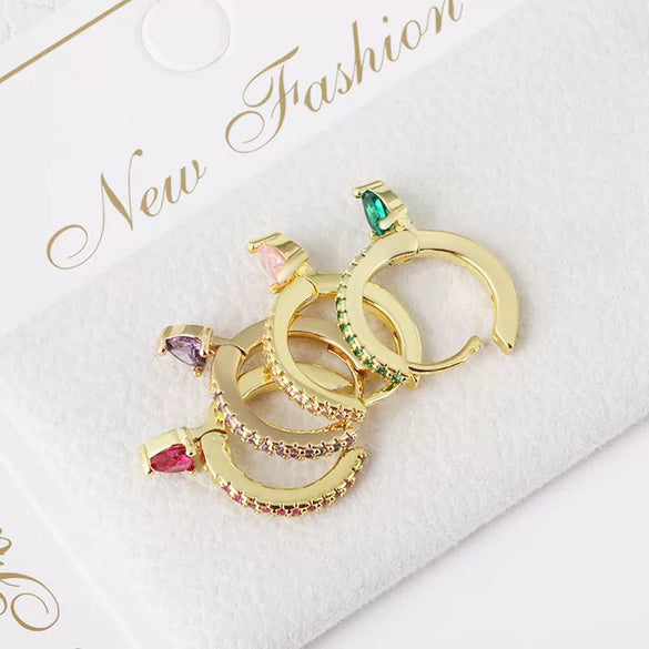 Wholesale Couple Style Copper Heart Shaped Electroplated Inlaid Zircon Earrings Jewelry