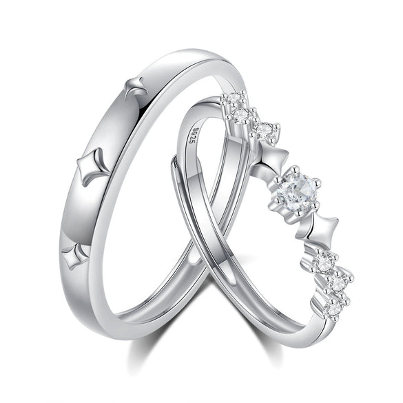 Wholesale Couple Style 925 Silver Ring With Star Shape And Diamond Design
