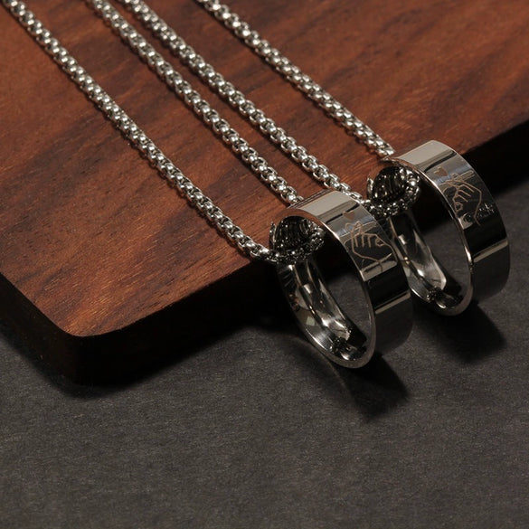 Wholesale Couple Style Stainless Steel Pendant Necklace With Pearl Chain And Polishing Treatment