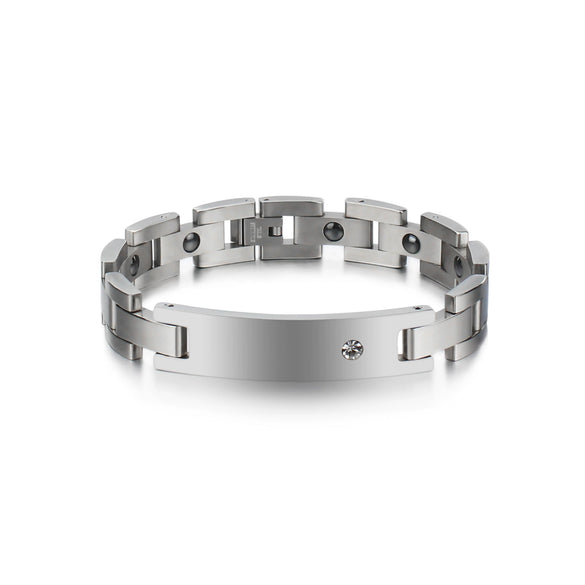 Wholesale Couple Titanium Steel Bracelet With Rhinestone And Geometric Design