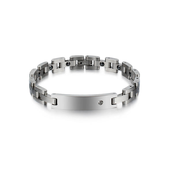 Wholesale Couple Titanium Steel Bracelet With Rhinestone And Geometric Design