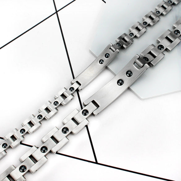 Wholesale Couple Titanium Steel Bracelet With Rhinestone And Geometric Design