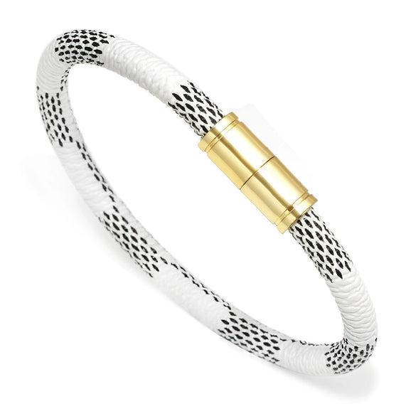 Wholesale Couple Unisex Leather Geometric Striped Alloy Magnetic Buckle Electroplated Bracelet