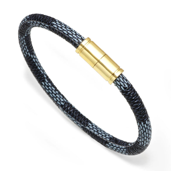 Wholesale Couple Unisex Leather Geometric Striped Alloy Magnetic Buckle Electroplated Bracelet