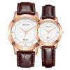 Wholesale Couple Watches With Metal Case Imitation Leather Strap And Stainless Steel Pin Buckle Round Dial