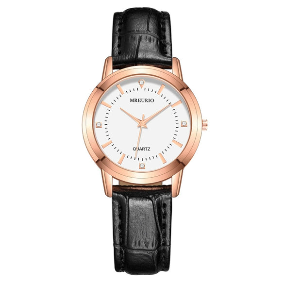 Wholesale Couple Watches With Metal Case Imitation Leather Strap And Stainless Steel Pin Buckle Round Dial