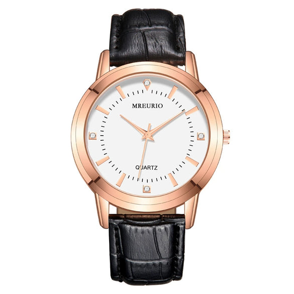 Wholesale Couple Watches With Metal Case Imitation Leather Strap And Stainless Steel Pin Buckle Round Dial