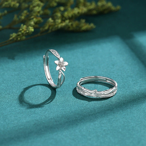 Wholesale Couple's Ring 225 Silver Flower Branch Design Electroplated