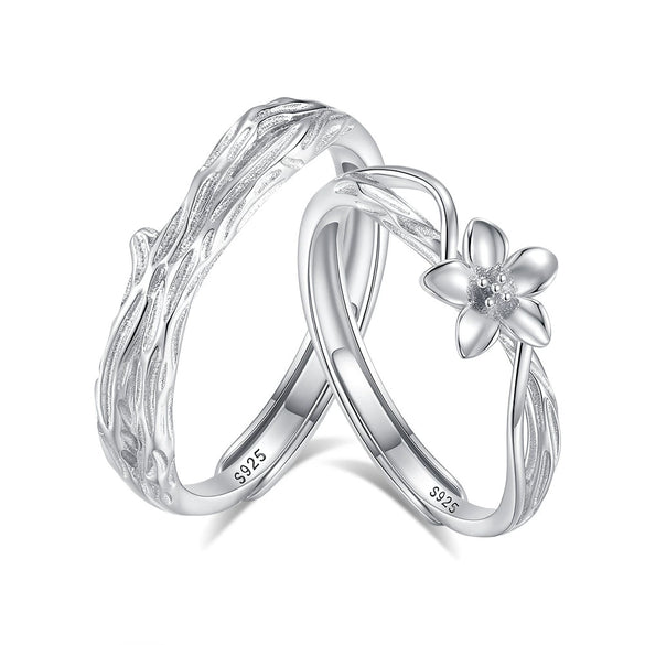 Wholesale Couple's Ring 225 Silver Flower Branch Design Electroplated