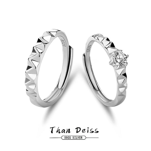 Wholesale Couples Ring 925 Sterling Silver Geometric Design Diamond Inlay Adjustable