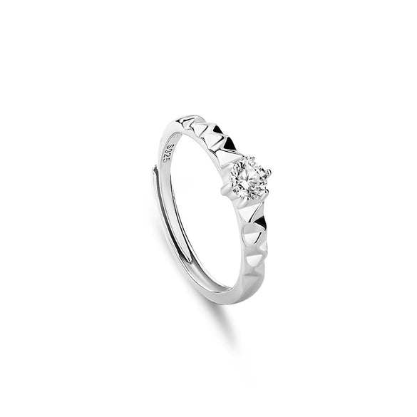 Wholesale Couples Ring 925 Sterling Silver Geometric Design Diamond Inlay Adjustable