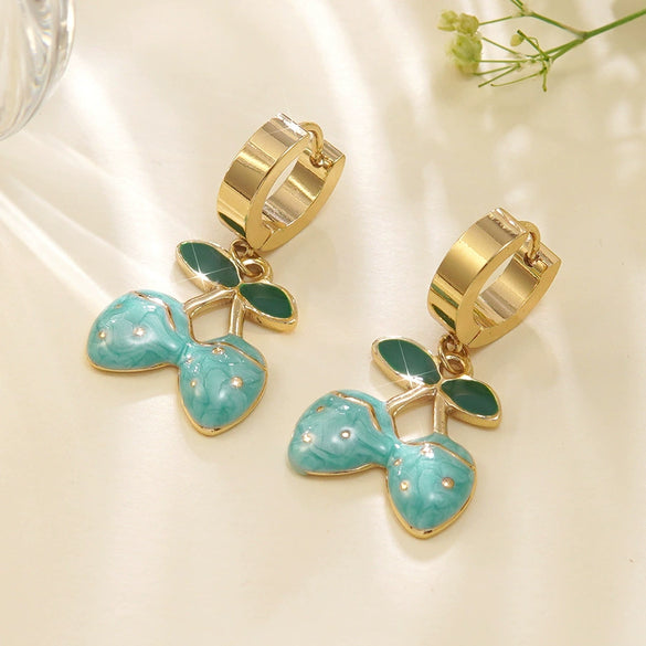 Wholesale Creamy Sweet Style Fruit Pattern Electroplated Stainless Steel Earrings For Women