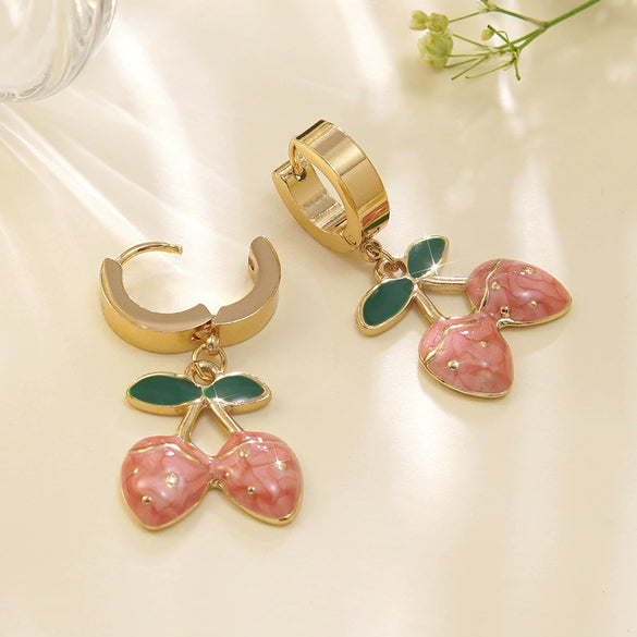 Wholesale Creamy Sweet Style Fruit Pattern Electroplated Stainless Steel Earrings For Women